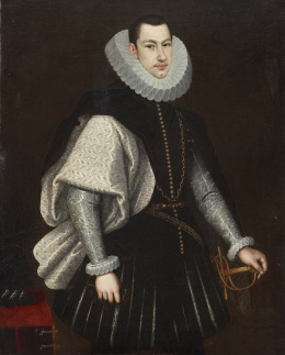 2042.  RODRIGO DE VILLANDRANDO (hacia 1588- Madrid, 1622)“Retrato de un noble con capa”Hacia 1619.