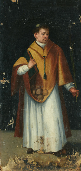 259.  ESCUELA POPULAR ESPAÑOLA, SIGLO XVI Y POSTERIORSan Esteban y otro santo con tiara papal y báculo.