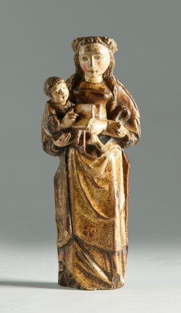 984.  Escuela de malinas, S. XVI.“Virgen con el Niño”Madera tallada, policromada y dorada .