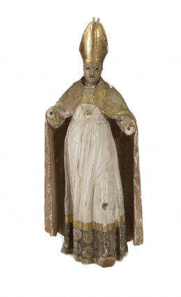 561.  “San Blas” Escultura en madera tallada, policromada y ojos de pasta vítrea.Escuela española, S. XVII..