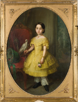 828.  JOSÉ MARÍA ROMERO Y LÓPEZ (1815- 1880)Retrato de niña con paloma..