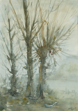 874.  JOSÉ BEULAS RECASENS (Santa Coloma de Farnés, Gerona, 1921)“Paisaje con árboles”, 1943.