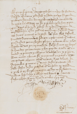 383.  Carta de crédito autógrafa de 2000 ducados pedidos por Gonzalo Fernández de Córdoba, el Gran Capitán*, a Alonso Medina, vecino de Sevilla. 5 de octubre de 1514..
