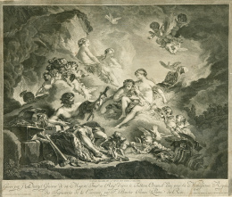 228.  J. DANZEL (grab) F. BOUCHER (pinx)“Vulcano presenta a Venus las armas de Eneas”..