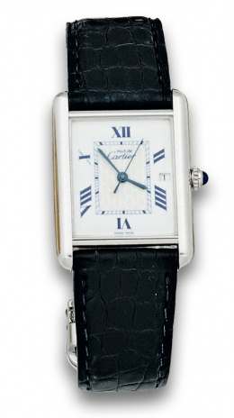 689.  Reloj Must Tank de Cartier en plata con estuche ,papeles y garantía.138868PL