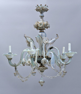 1103.  Lámpara en cristal de cinco brazos de luz.Murano, S. XX.