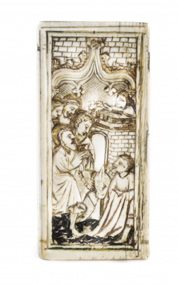 1239.  “Entrada de Jesús en Jerusalén” Placa de marfil tallado, policromado y dorado.Francia, S. XV.