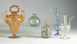 463.  Botijo soplado en cristal “laticcinio”Trabajo levantino, pp. S. XX..