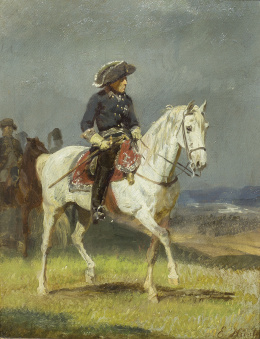 967.  EMIL HUNTEN (París, 1827 - Düsselorf, 1902)Retrato de Friedrich der Große vor Schweidnitz, ca. 1865.