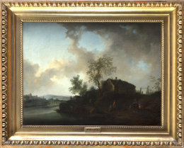 1146.  JACQUES D´ARTHOIS (Bruselas, 1613-1686)Paisaje con figuras en un camino.