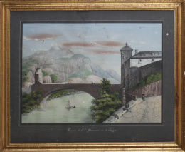 355.  J. MUR,  1839“Casa de Guillermo Tell en Suiza” y “Puente de San Mauricio en la Suiza”