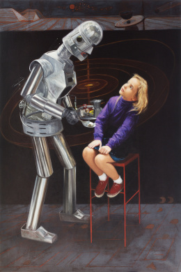 239.  DANIEL QUINTERO (Málaga, 1949).Niña jugando con un robot.