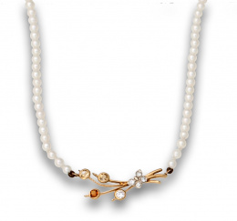 602.  Gargantilla de perlas con oro amarillo,brillantes y topacios en rama central.