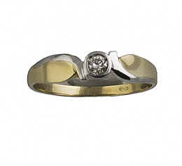 364.  Solitario con brillante central de 0,10 ct, en oro blanco y amarillo de 18K