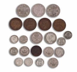 281.  22 monedas de Jorge VI de Gran Bretaña y La India.