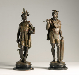 1130.  Jean Jules Salmson ( 1823-1902).Dos escultura de bronce que representan dos figuras de rasgos indios una femenina y otra masculina..