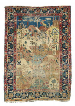 338.  Alfombra Tabriz decorada con escenas de animales y plantas.Persia, h. 1800.