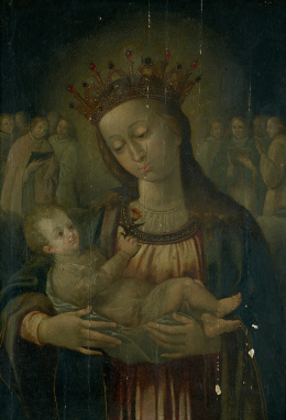 731.  ESCUELA ESPAÑOLA, SIGLO XVIVirgen con Niño y coro angélico..