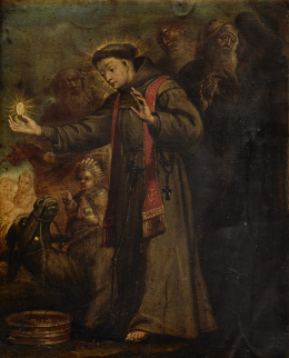 248.  ESCUELA ESPAÑOLA, SIGLO XVIIEpisodio de la Vida de San Antonio, el milagro de la mula. .