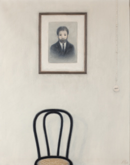 784.  ANTONIO LAGO (La Coruña, 1916 - 1990)“Interior con silla y retrato”, 1972.