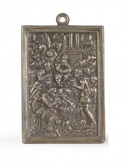 494.  “La Adoración de los Reyes Magos”.Placa de metal.Escuela española, S. XIX.