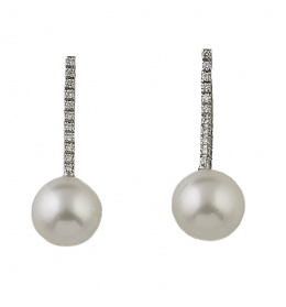 456.  Pendientes largos con perlas de 11,5 mm colgantes de línea rivière de brillantes