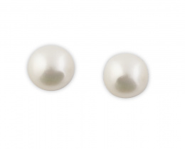 205.  Pendientes de perlas abotonadas de 12 mm con montura en oro blanco de 18K