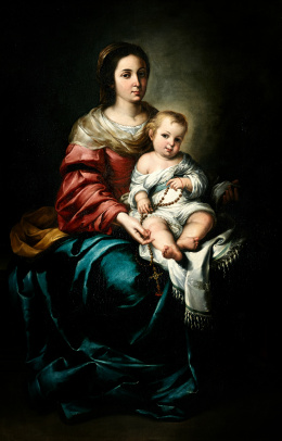351.  BARTOLOMÉ ESTEBAN MURILLO (1617-1682)Virgen del Rosario con el Niño Jesús.