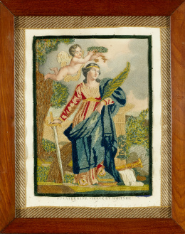 643.  Santa Catalina. Bordado litografiado.Trabajo francés, S. XIX.