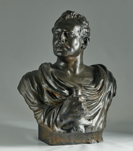 1073.  LambeauxBusto masculino en bronce patinado, ffs. del S. XIX.