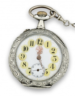 693.  Reloj Lepine en plata de pps s XX Patent . Regulateur . 42218. Con leontina