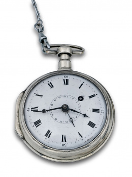 204.  Reloj catalina ffs XVIII con calendario MATTEY DOROT en plata.Con leontina y llave.34091