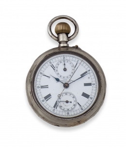784.  Reloj Lepine COURVOISIERE FRERES en metal plateado con cronómetro y caja transparente.