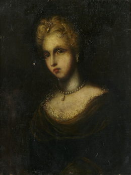912.  ESCUELA ESPAÑOLA, H. 1700Retrato de dama con collar de perlas..