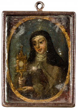 351.  ESCUELA ESPAÑOLA, S. XVIIRelicario con imagen de Santa Clara..