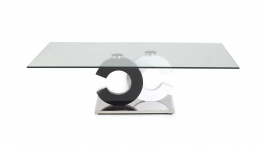 1102.  Mesa auxiliar con logotipo de Chanel en metal pintado en blanco y negro sobre base cromada y tapa de cristal.S. XX.