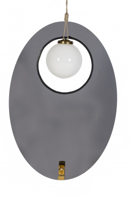 1105.  Lámpara de techo ovalada en cristal ahumado y globo de cristal blanco.Década 1960.
