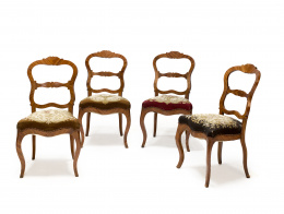 990.  Jean-Henry Jansen (1854-1928)Conjunto de cuatro sillas en madera de palo de rosa y tapicería de petit point. Con marcas de Jansen París bajo el asiento..