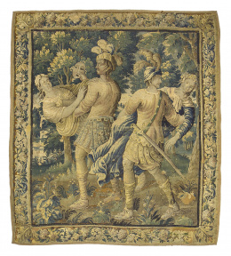 538.  Tapiz en lana y seda con escena narrativaTrabajo franco-flamenco, S. XVII.