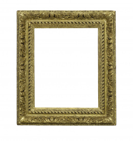 1074.  Marco de madera tallada y dorada, con decoración de hojas y cintasTrabajo quizás holandés, S. XIX..