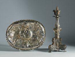 514.  Candelabro barroco de plata.Taller Toledano, contraste José de la Casa, platero Manuel García Reina, mediados del S.XVIII..