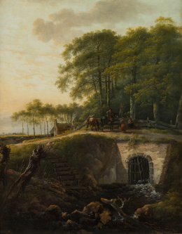 259.  GERARD VAN NIJMEGEN (1735- 1808)Paisaje con río y figuras..