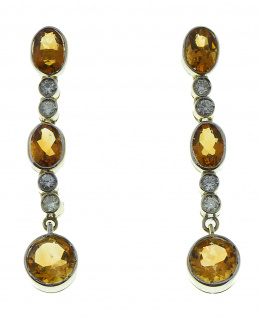 668.  Pendientes largos con citrinos alternos con parejas de chatones de brillantes
