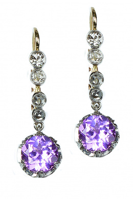 104.  Pendientes largos con rivière de brillantes y rosa de Francia colgante