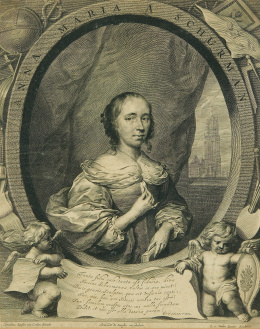 223.  CORNELIS JONSON VAN CEULEN (pinx) CORNELIS VAN DALEN THE YOUNGER (sculp)Retrato de Anna María Van Schurman.h. 1630.