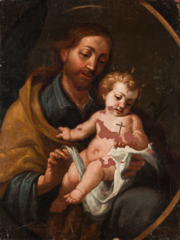 459.  ESCUELA MADRILEÑA, SIGLO XVIISan José con el Niño en un óvalo fingido
