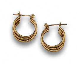 125.  Pendientes con tres aros unidos en oro de 18K.