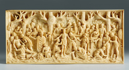 1214.  “El Prendimiento de Cristo” y “El Expoliio de Jesús”Dos placas de marfil tallado en bajo y medio relieve.Trabajo Ingles, Segunda mitad del S.XIX..