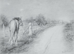 738.  JOSÉ GONZÁLEZ (Escuela andaluza, S. XX)Paisaje con caballo.