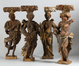 1132.  Cuatro cariátides en madera tallado estucado, policromado y dorado;  representan a Baco, Apolo, Diana y Ceres.S.XVII.